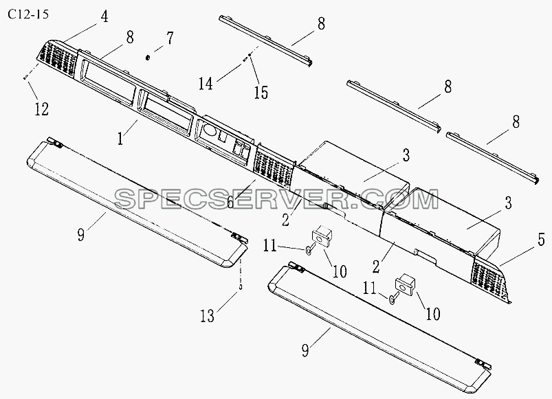 SUN VISOR, SHELF FOR STANDARD, LONG CAB (C12-15) для Sinotruk 4x2 Tractor (371) (список запасных частей)