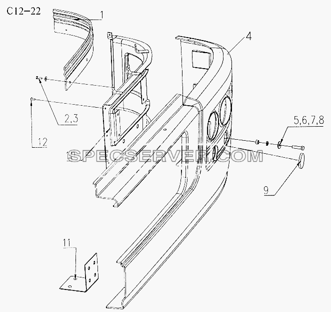 BUMPER (C12-22) для Sinotruk 4x2 Tractor (371) (список запасных частей)