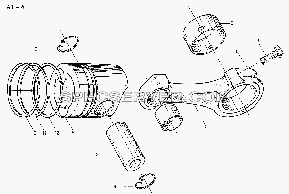 WD615 CONNECTING ROD, PISTON (A1-6) для Sinotruk 4x2 Tractor (371) (список запасных частей)