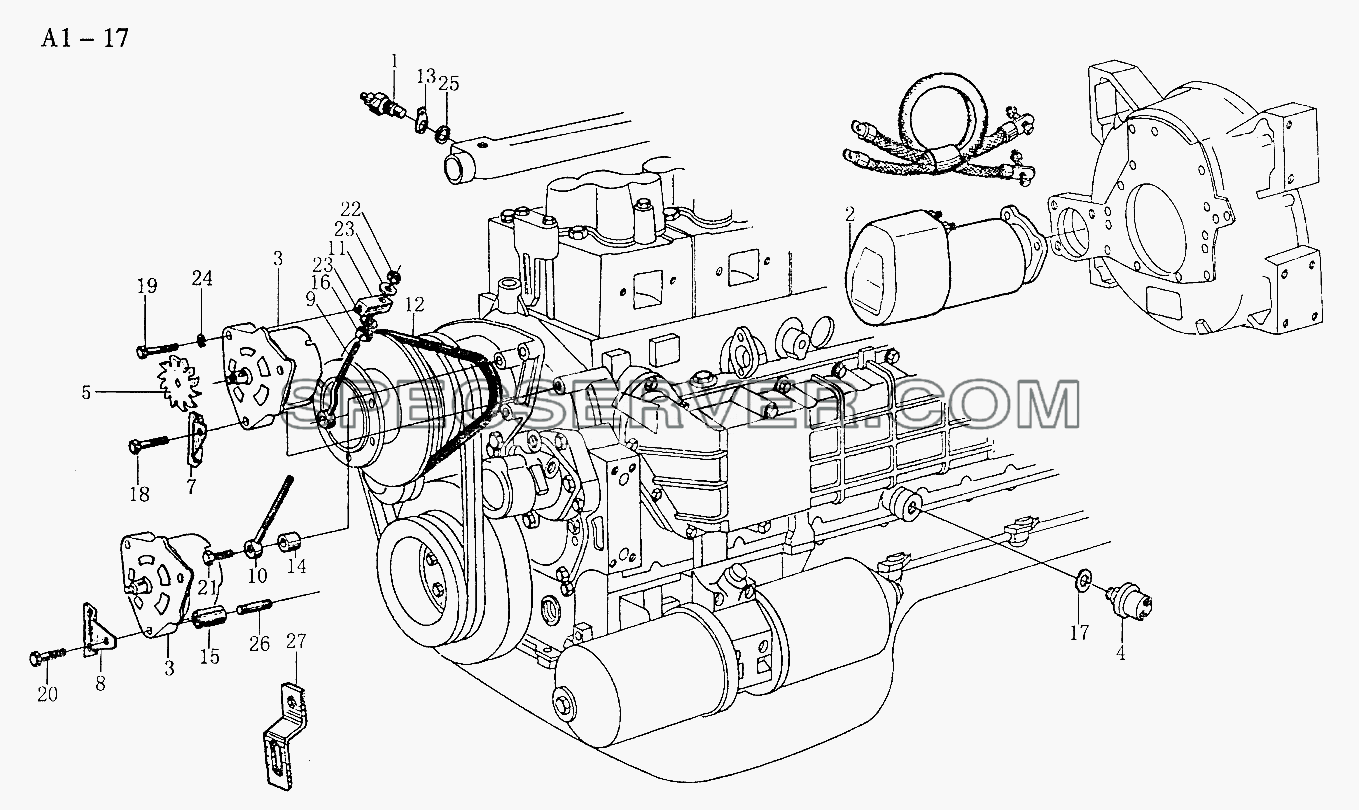 WD615 ELECTRICAL IMPLEMENT (A1-17) для Sinotruk 4x2 Tractor (371) (список запасных частей)
