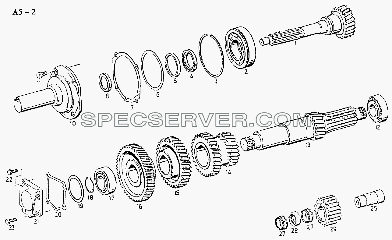 S6-120 INPUT SHAT, LAYSHAFT AND GEAR (A5-2) для Sinotruk 4x2 Tractor (371) (список запасных частей)