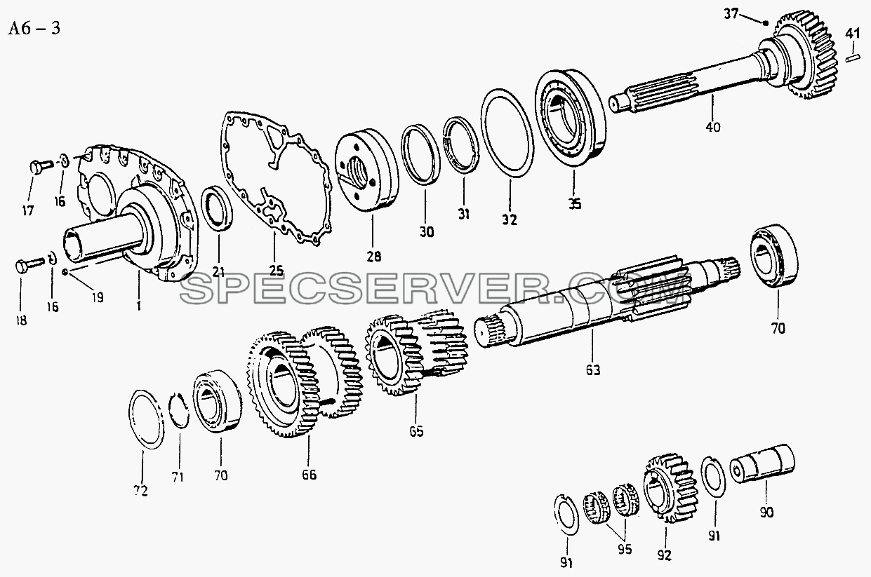 5S-111GP, 5S-150GP, 4S-130GP INPUTSHAFT, LAYSHAFF AND WHEELS (A6-3) для Sinotruk 4x2 Tractor (371) (список запасных частей)