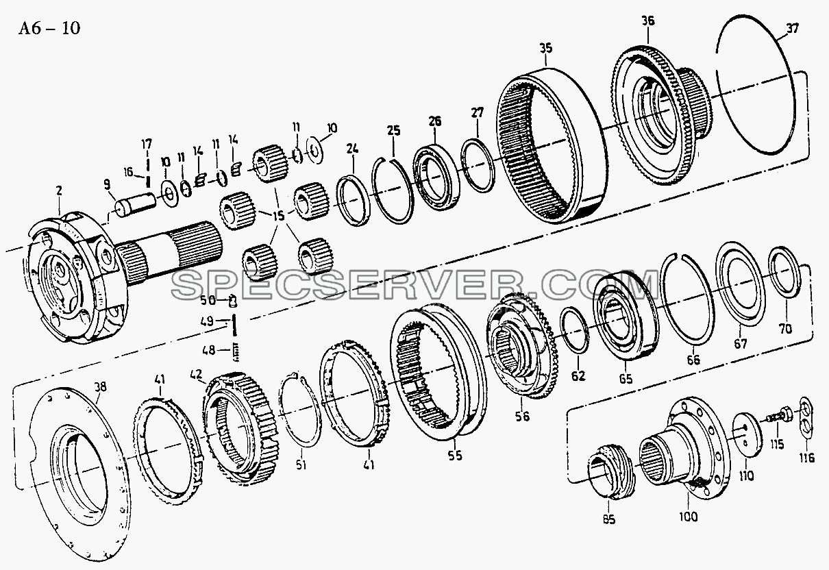 5S-111GP, 5S-150GP, 4S-130GP WHEELS FOR RANGE CHANGE GROUP (A6-10) для Sinotruk 4x2 Tractor (371) (список запасных частей)