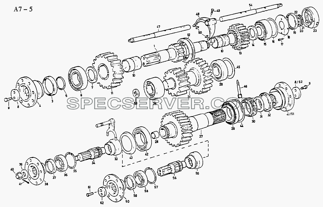 WHEELS FOR VG1200 TRANSFER CASE WITHOUT DIFF.LOCK (A7-5) для Sinotruk 4x2 Tractor (371) (список запасных частей)