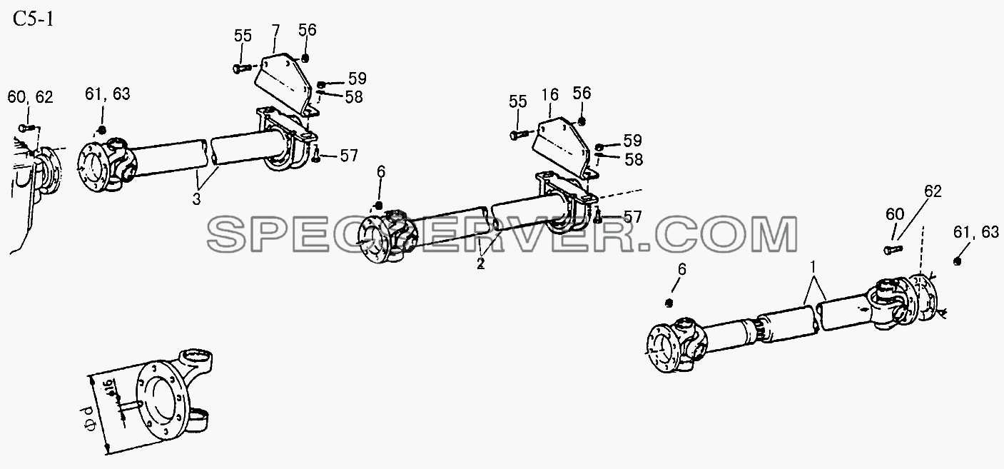 4x2, 6x2 PROPELLER SHAFTS (C5-1) для Sinotruk 4x2 Tractor (371) (список запасных частей)