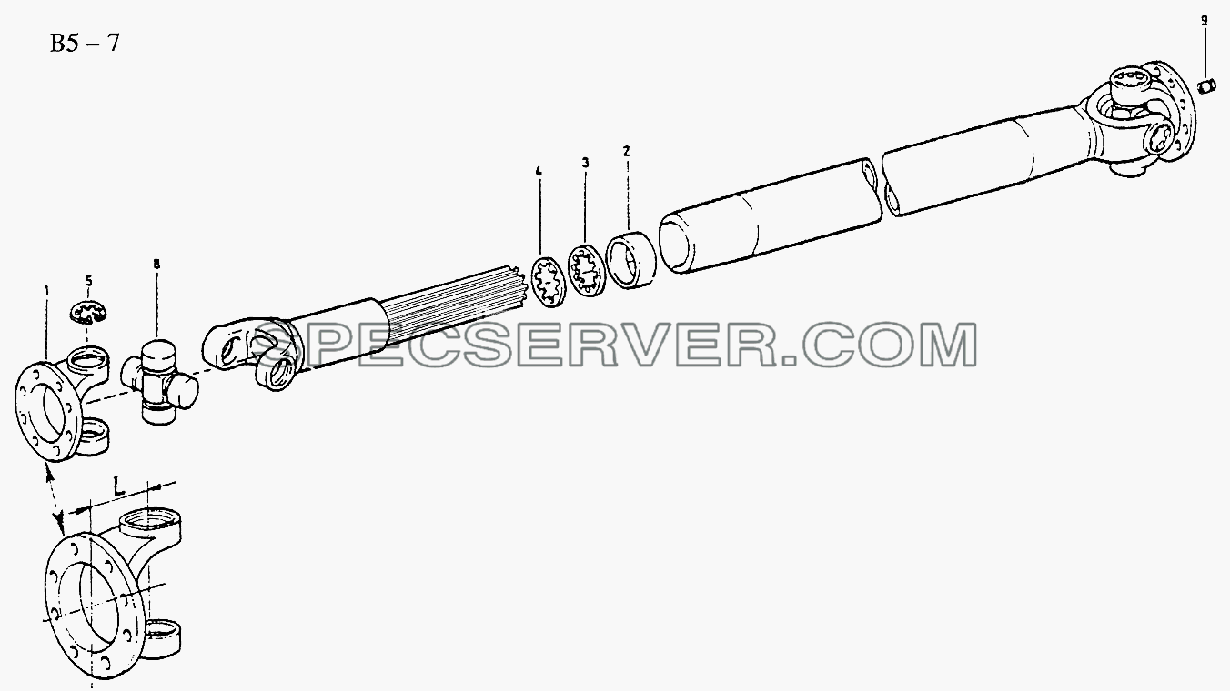 PROPELLER SHAFTS Propeller Shaft with spider D.Ф52 (B5-7-1) для Sinotruk 4x2 Tractor (371) (список запасных частей)