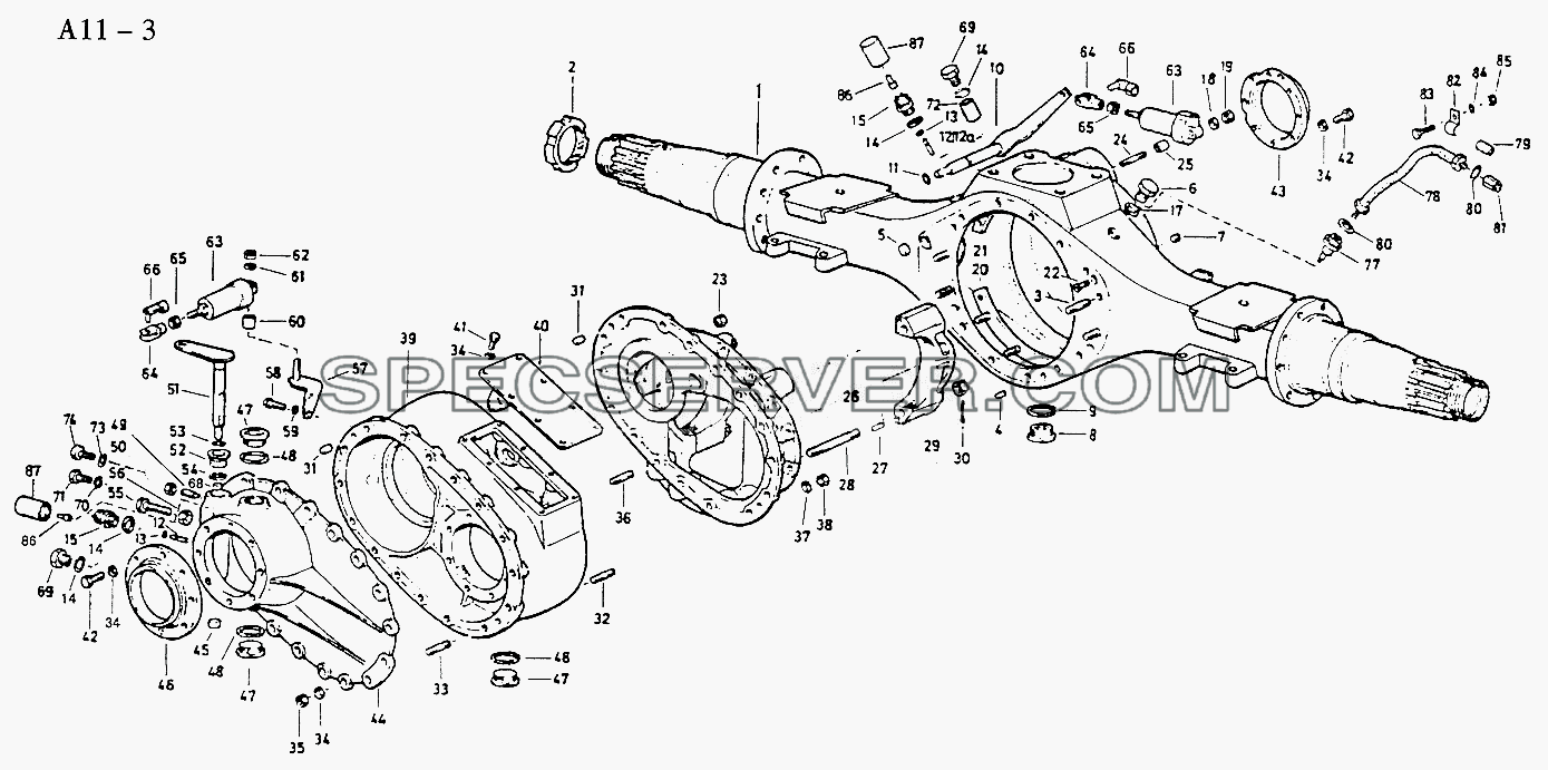 FIRST REAR AXLE HOUSING (A11-3) для Sinotruk 4x2 Tractor (371) (список запасных частей)