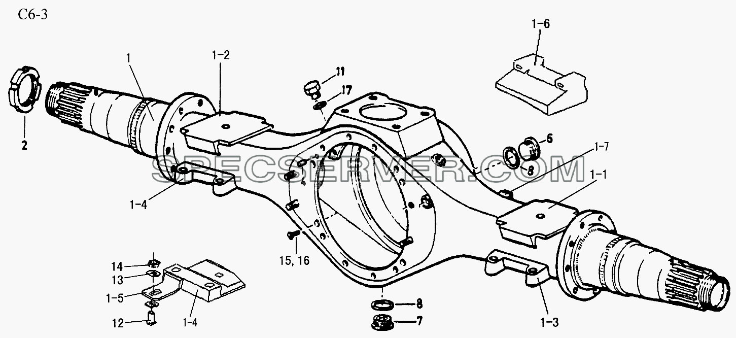 FIRST REAR AXLE HOUSING (C6-3) для Sinotruk 4x2 Tractor (371) (список запасных частей)