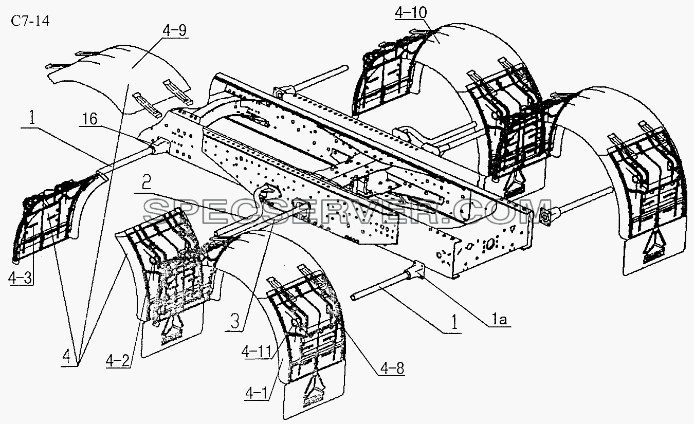 REAR MUDGUARD FOR TRACTOR (C7-14) для Sinotruk 4x2 Tractor (371) (список запасных частей)