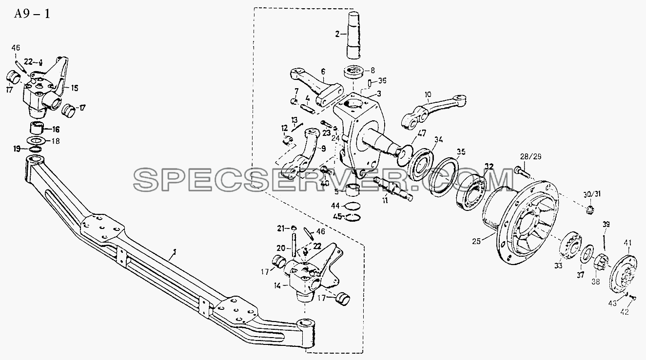 FRONT AXLE (A9-1) для Sinotruk 4x2 Tractor (371) (список запасных частей)