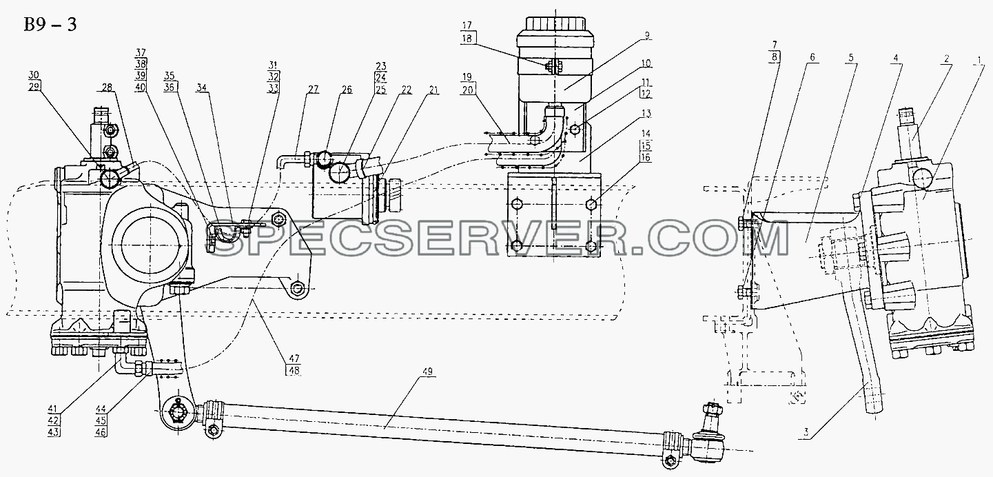 4x2, 4x4, 6x4, 6x6 HYDRAULIC STEERING SYSTEM (B9-3) для Sinotruk 4x2 Tractor (371) (список запасных частей)