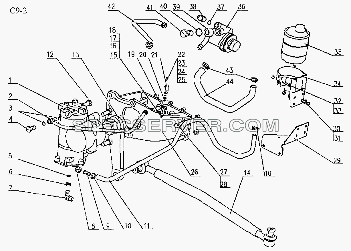 4x2, 6x4 HYDRAULIC STEERING SYSTEM (C9-2) для Sinotruk 4x2 Tractor (371) (список запасных частей)