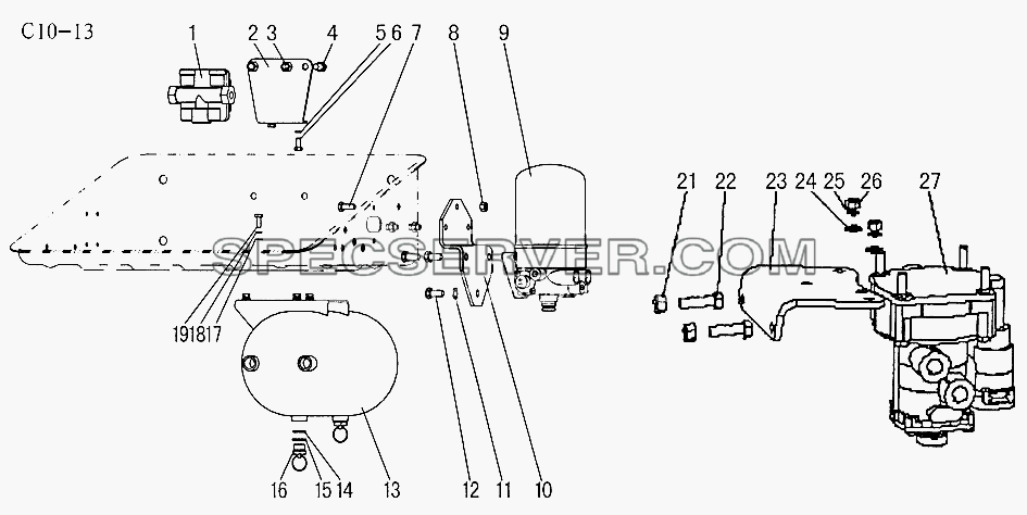AIR RESERVOIR FIXATION FOR TRACTOR TRUCK I (C10-13) для Sinotruk 4x2 Tractor (371) (список запасных частей)