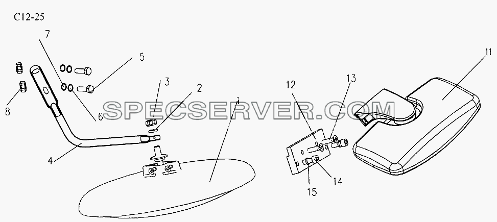 DOWN VIEW MIRROR, SIDE MIRROR (C12-25) для Sinotruk 6x4 Tipper (290) (список запасных частей)