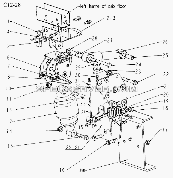 REAR SUSPENSION OF DRIVER'S CAB (C12-28) для Sinotruk 6x4 Tipper (290) (список запасных частей)