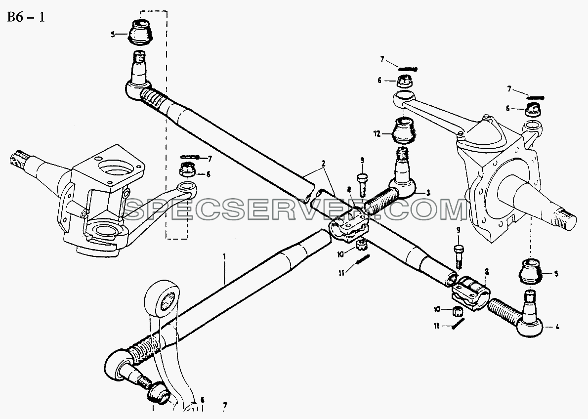 4x2, 6x2, 6x4 STEERING LINKAGE (B6-1) для Sinotruk 6x4 Tipper (290) (список запасных частей)