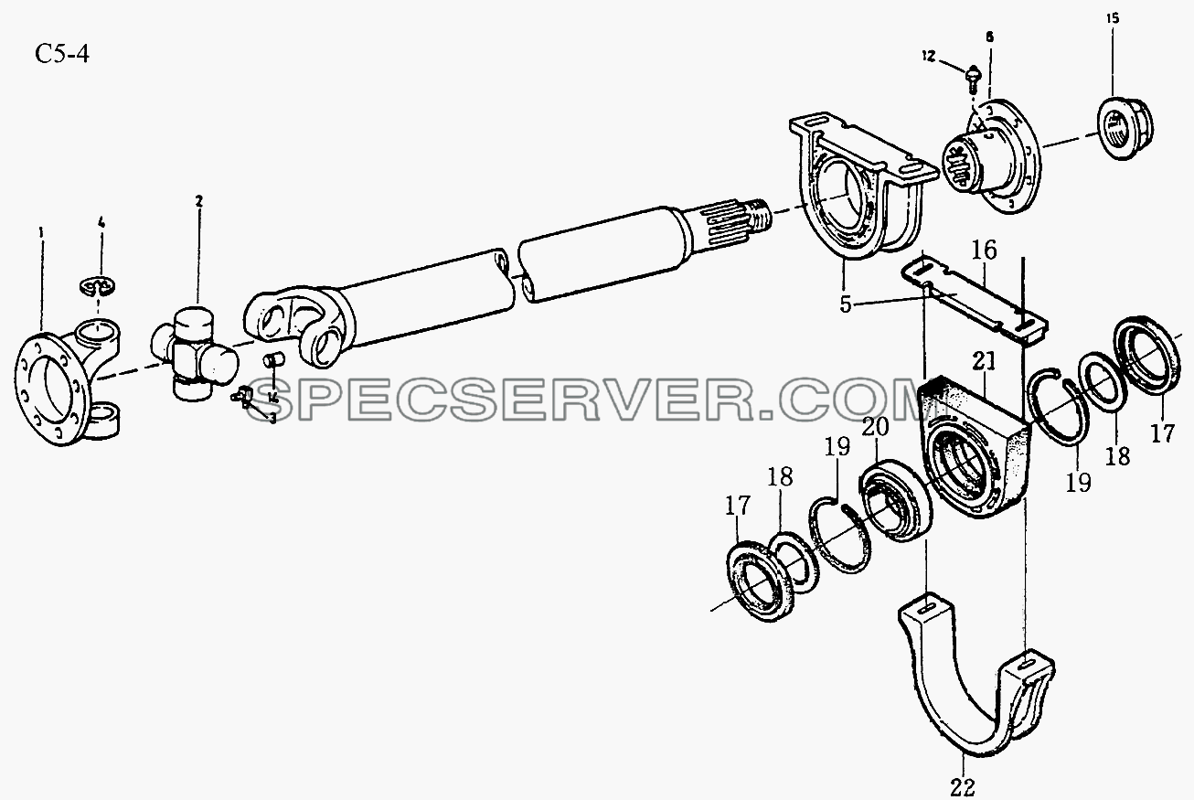 INTERMEDIATE SHAFTS Ф52 Inter mediate shaft wath spider (C5-4-1) для Sinotruk 6x4 Tipper (336) (список запасных частей)