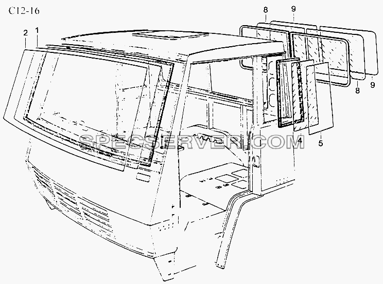 WINDOW GLASS (C12-16) для Sinotruk 6x4 Tipper (371) (список запасных частей)