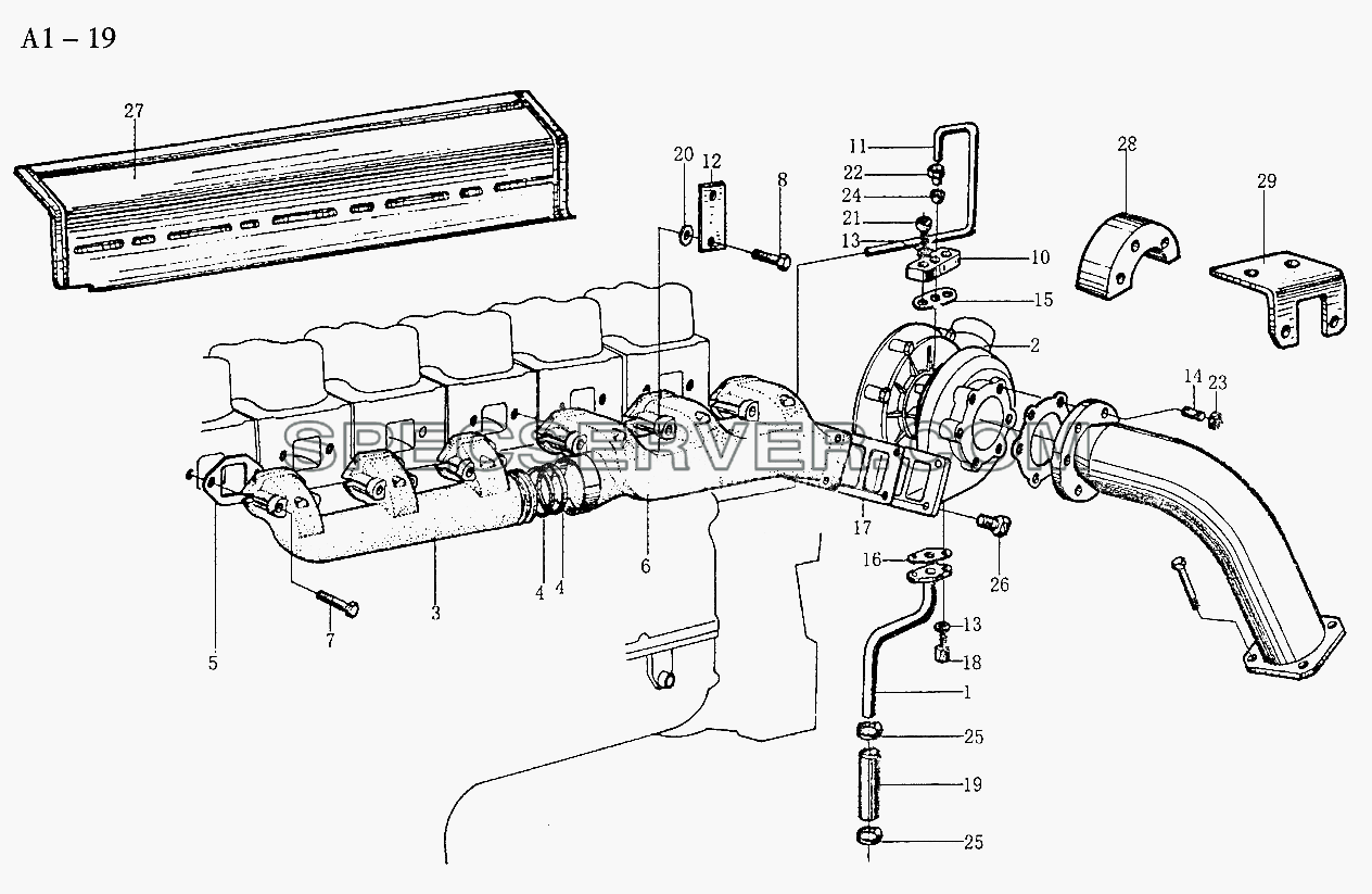 WD615 EXHAUST MANIFOLD (A1-19) для Sinotruk 6x4 Tipper (371) (список запасных частей)