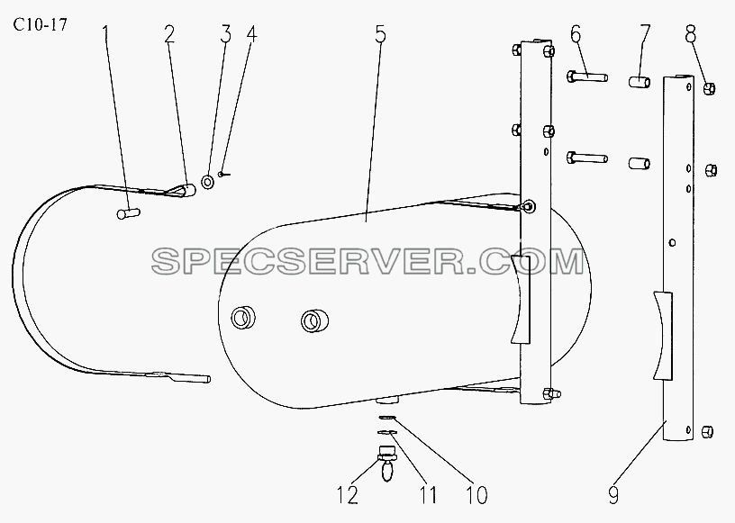 AIR RESERVOIR FIXATION FOR TRACTOR TRUCK III (C10-17) для Sinotruk 6x4 Tipper (371) (список запасных частей)