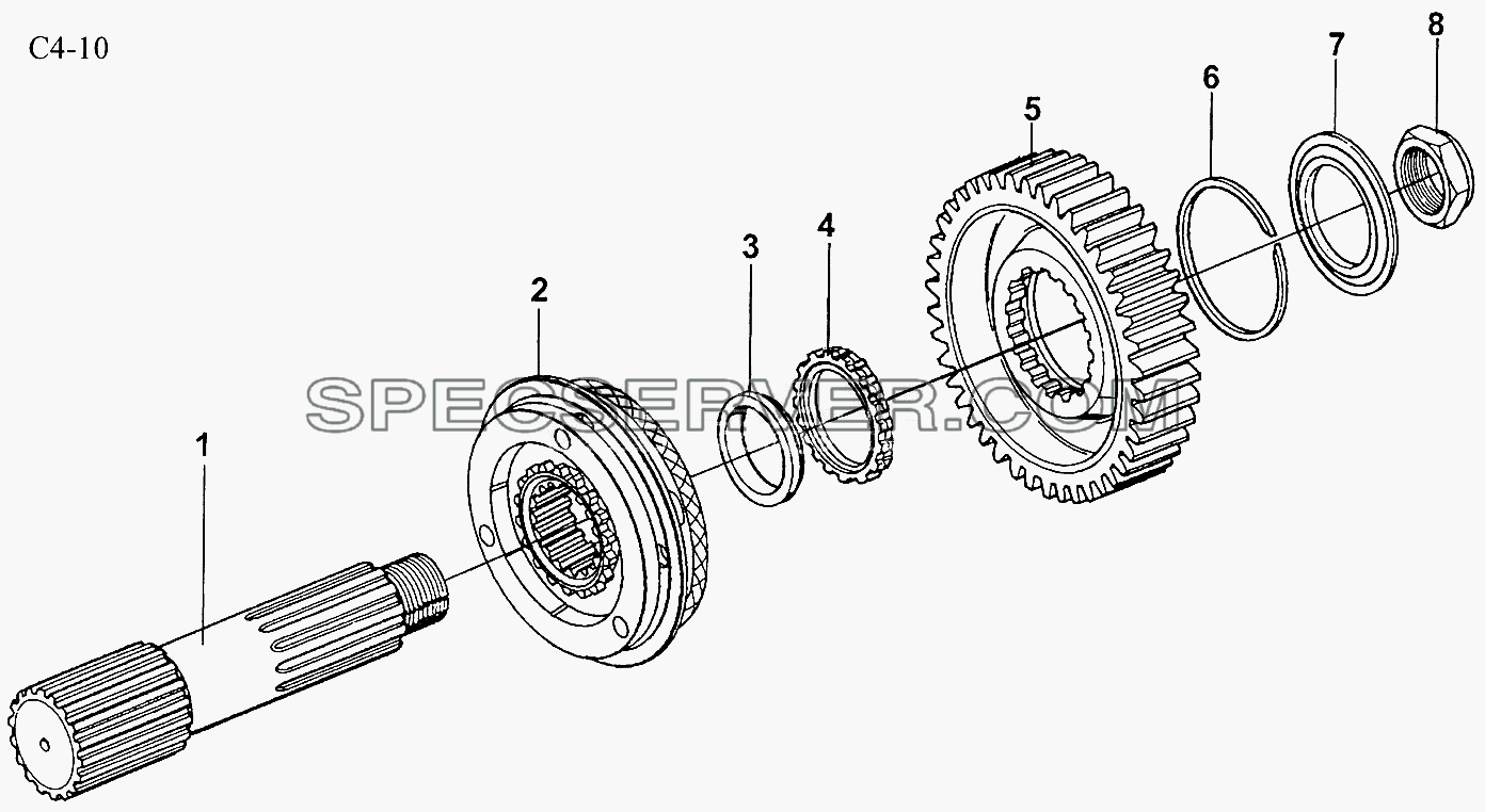 9JS150T AUX. GEARBOX OUTPUTSHAFT (C4-10) для Sinotruk 6x4 Tractor (371) (список запасных частей)