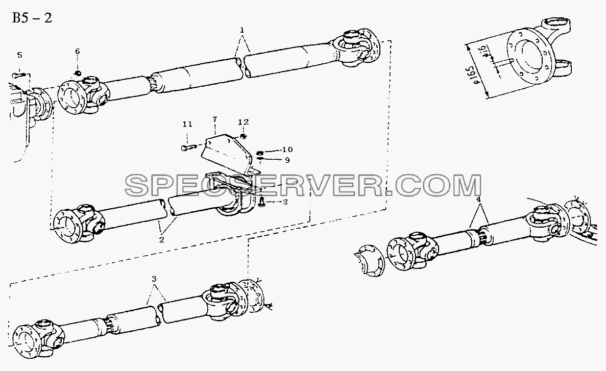 6x4, 8x4 PROPELLER SHAFTS 290/336/B38/6x4(Ф165 Planar flange) (B5-2-15) для Sinotruk 6x4 Tractor (371) (список запасных частей)