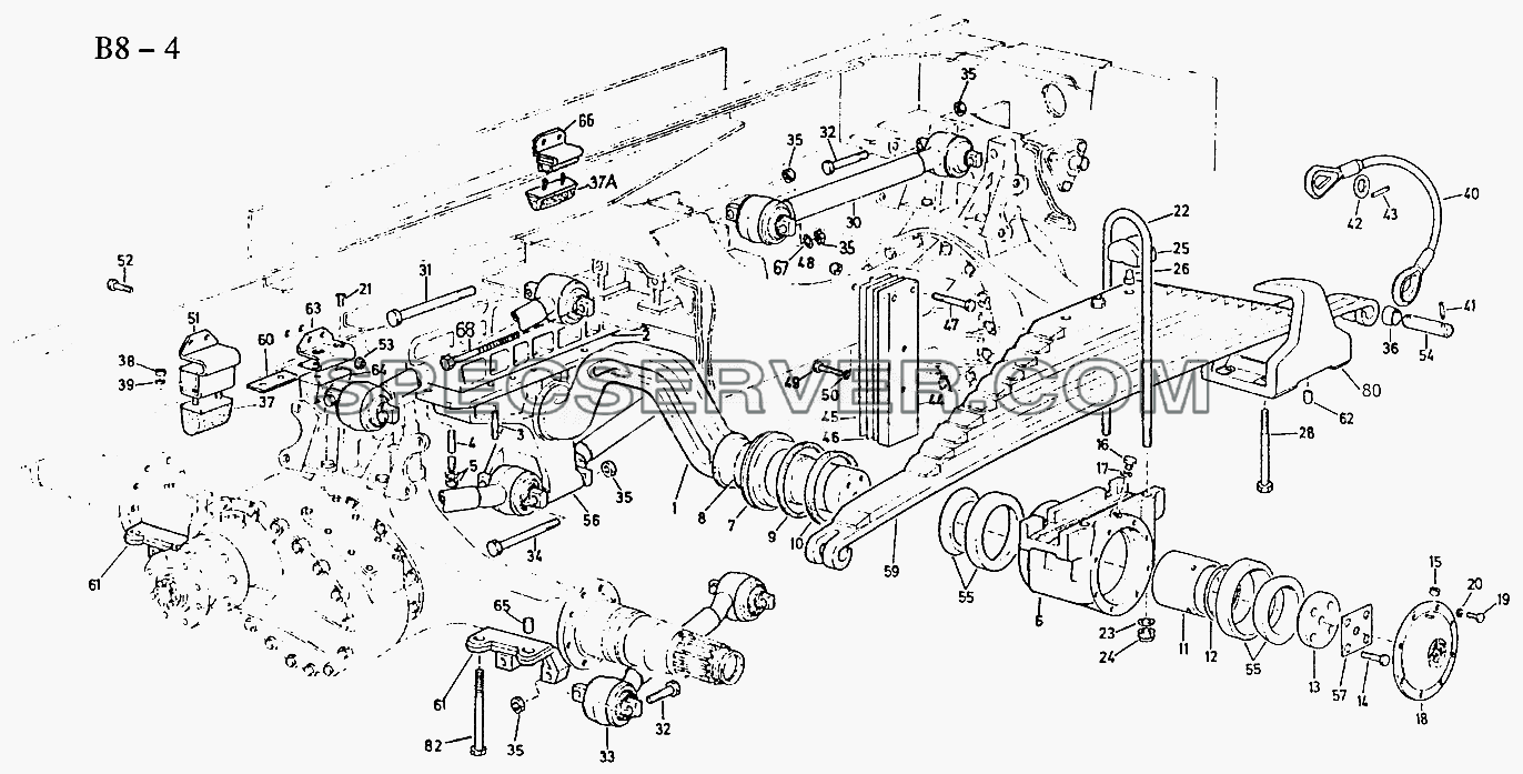 6x4, 6x6, 8x4 SWIVEL SPRING AND SUSPENSION (B8-4) для Sinotruk 6x4 Tractor (371) (список запасных частей)