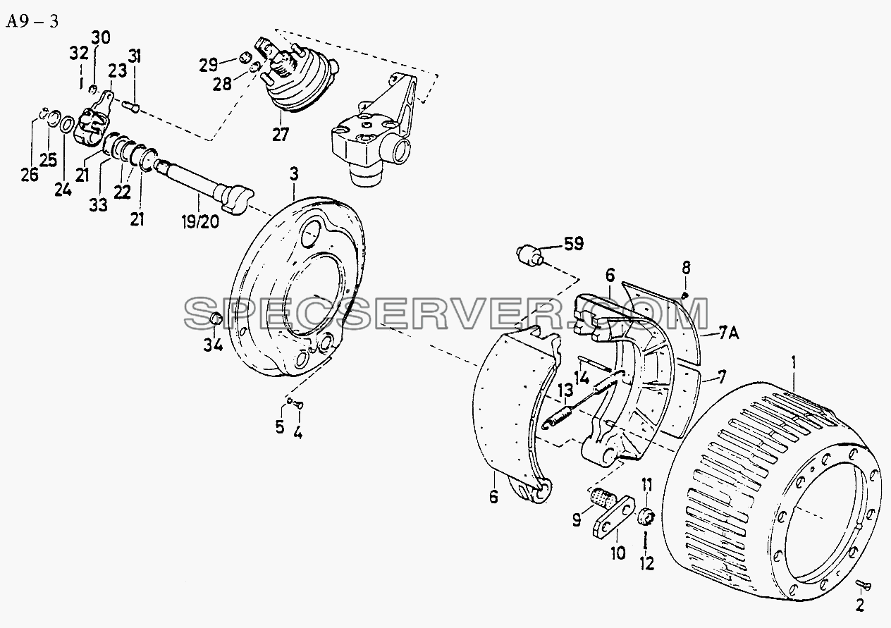FRONT WHEEL BRAKE (A9-3) для Sinotruk 6x4 Tractor (371) (список запасных частей)