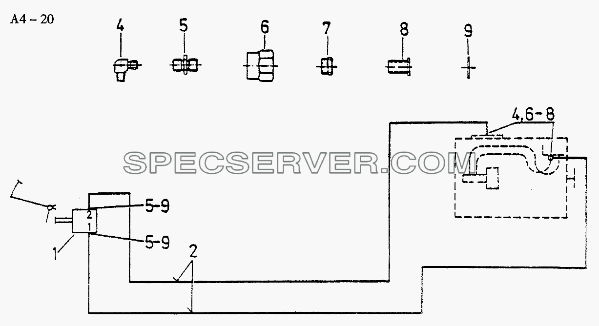 Fuller AIR LINE FOR CLUTCH BRAKE (A4-20) для Sinotruk 6x6 Tipper (336) (список запасных частей)