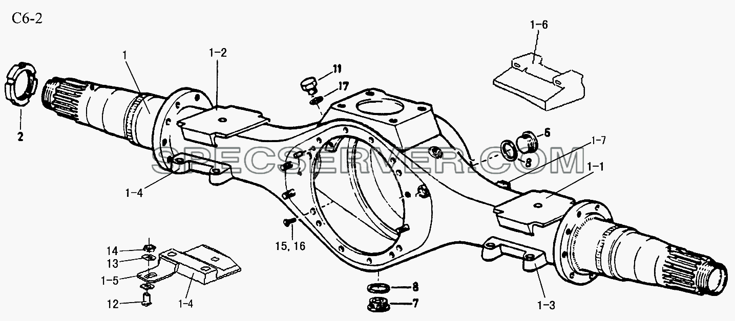 REAR AXLE HOUSING (C6-2) для Sinotruk 6x6 Tipper (336) (список запасных частей)