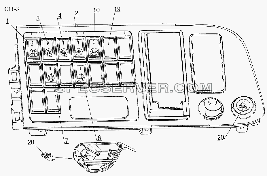 SWITCHS, CIGAR LIGHTER (C11-3) для Sinotruk 6x6 Tipper (336) (список запасных частей)