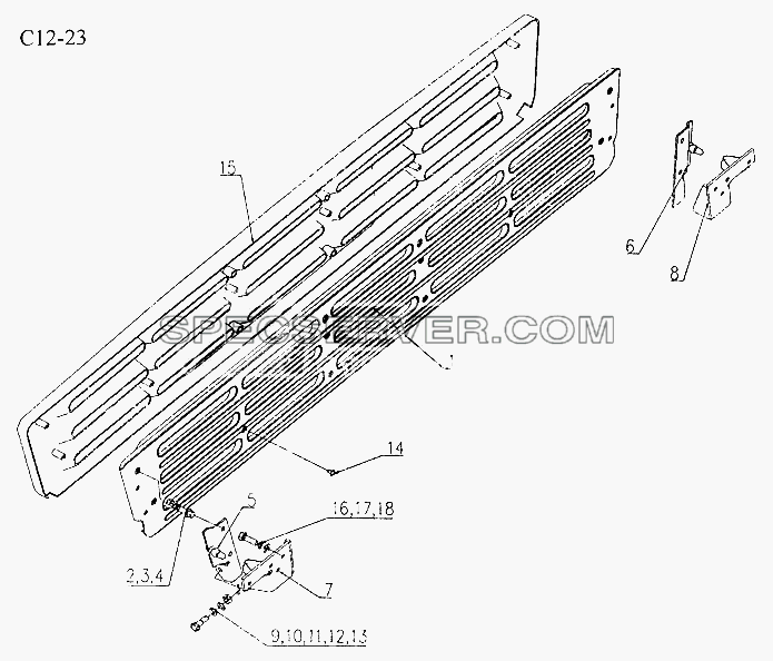 GRILLE OF BUMPER (C12-23) для Sinotruk 8x4 Tipper (336) (список запасных частей)