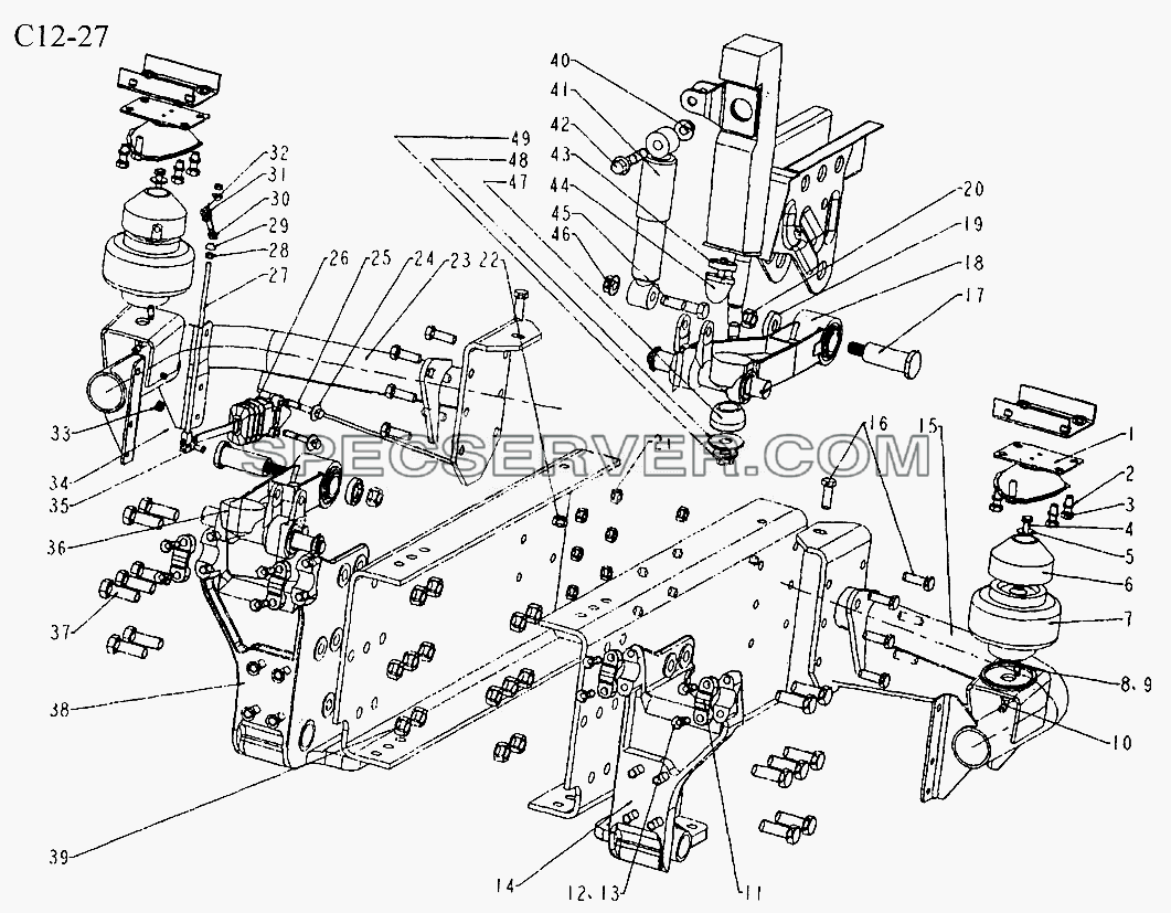 FRONT SUSPENSION OF DRIVER'S CAB (C12-27) для Sinotruk 8x4 Tipper (336) (список запасных частей)