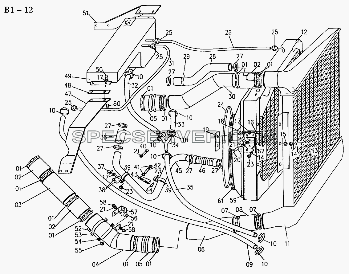 COOLING SYSTEM FOR WD615.62/87(EXPANSION TANK ON THE ENGINE) (B1-12) для Sinotruk 8x4 Tipper (336) (список запасных частей)