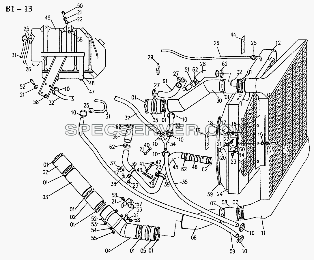COOLING SYSTEM FOR WD615.62/87(EXPANSION TANK REAR) (B1-13) для Sinotruk 8x4 Tipper (336) (список запасных частей)