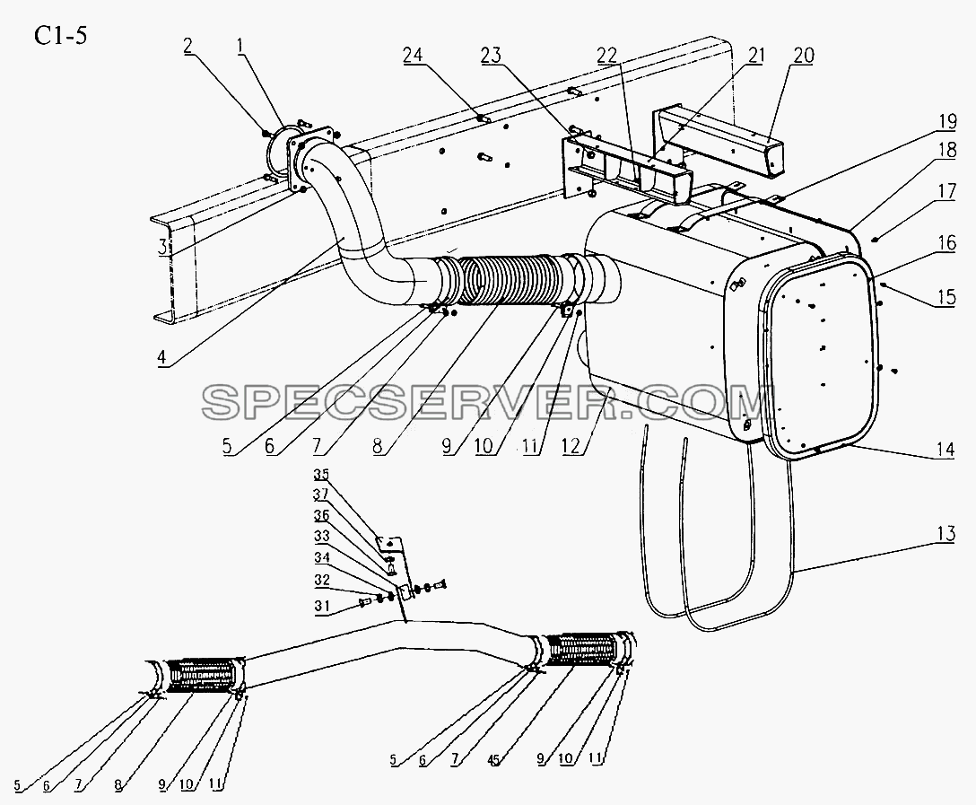 EXHAUST PIPING (C1-5) для Sinotruk 8x4 Tipper (336) (список запасных частей)