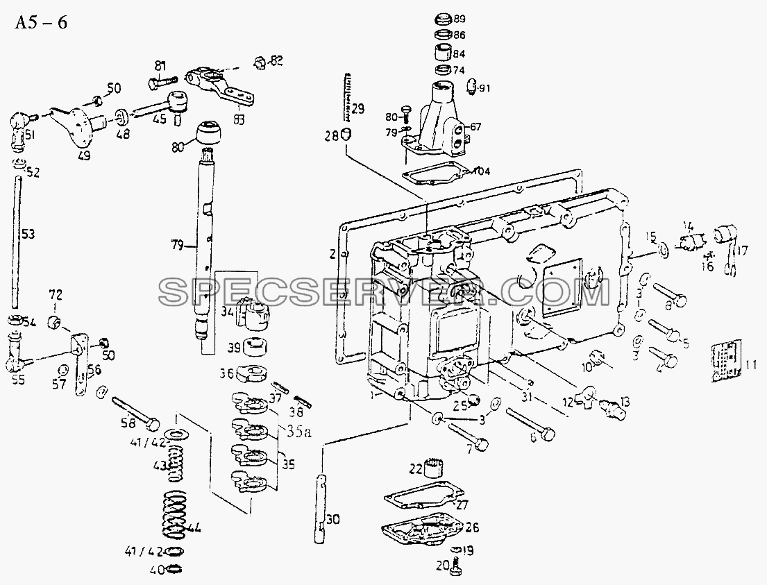 S6-120 GEARSHAFT COVER AND ROTRY SELECTOR MECHANISM (A5-6) для Sinotruk 8x4 Tipper (336) (список запасных частей)