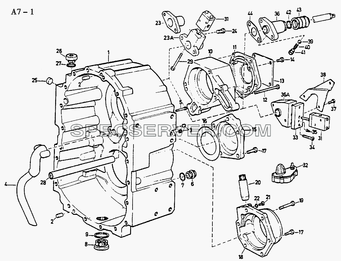 HOUSING FOR VG1200 TRANSFER CASE WITHOUT DIFF.LOCK (A7-1) для Sinotruk 8x4 Tipper (336) (список запасных частей)