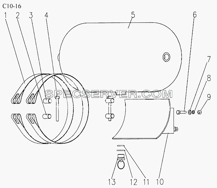 20L AIR RESERVOIR FIXATION (C10-16) для Sinotruk 8x4 Tipper (336) (список запасных частей)