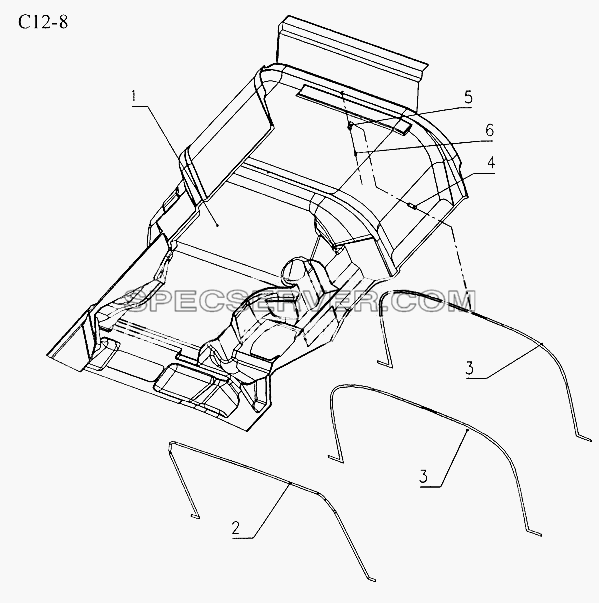 SOUNDPROOF ON BOTTOM OF CAB (C12-8) для Sinotruk 8x4 Tipper (371) (список запасных частей)