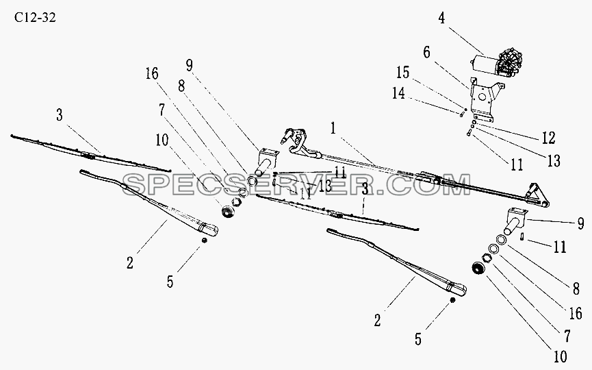 WINDSCREEN WIPER (C12-32) для Sinotruk 8x4 Tipper (371) (список запасных частей)