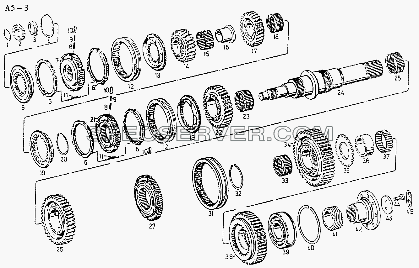 S6-120 MAIN SHAFT, SYNCHRONIZATION (A5-3) для Sinotruk 8x4 Tipper (371) (список запасных частей)