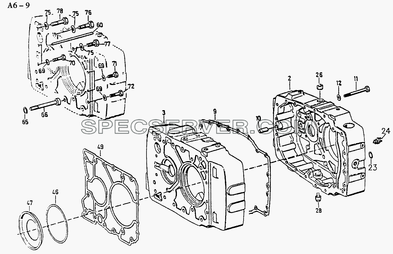 5S-111GP, 5S-150GP, 4S-130GP HOUSING FOR RANGE CHANGE GROUP (A6-9) для Sinotruk 8x4 Tipper (371) (список запасных частей)