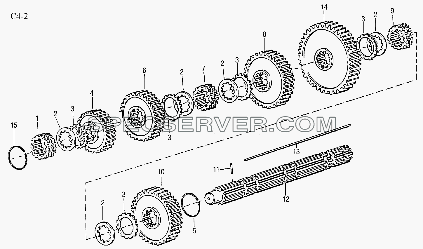 9JS150T MAIN SHAFT (C4-2) для Sinotruk 8x4 Tipper (371) (список запасных частей)