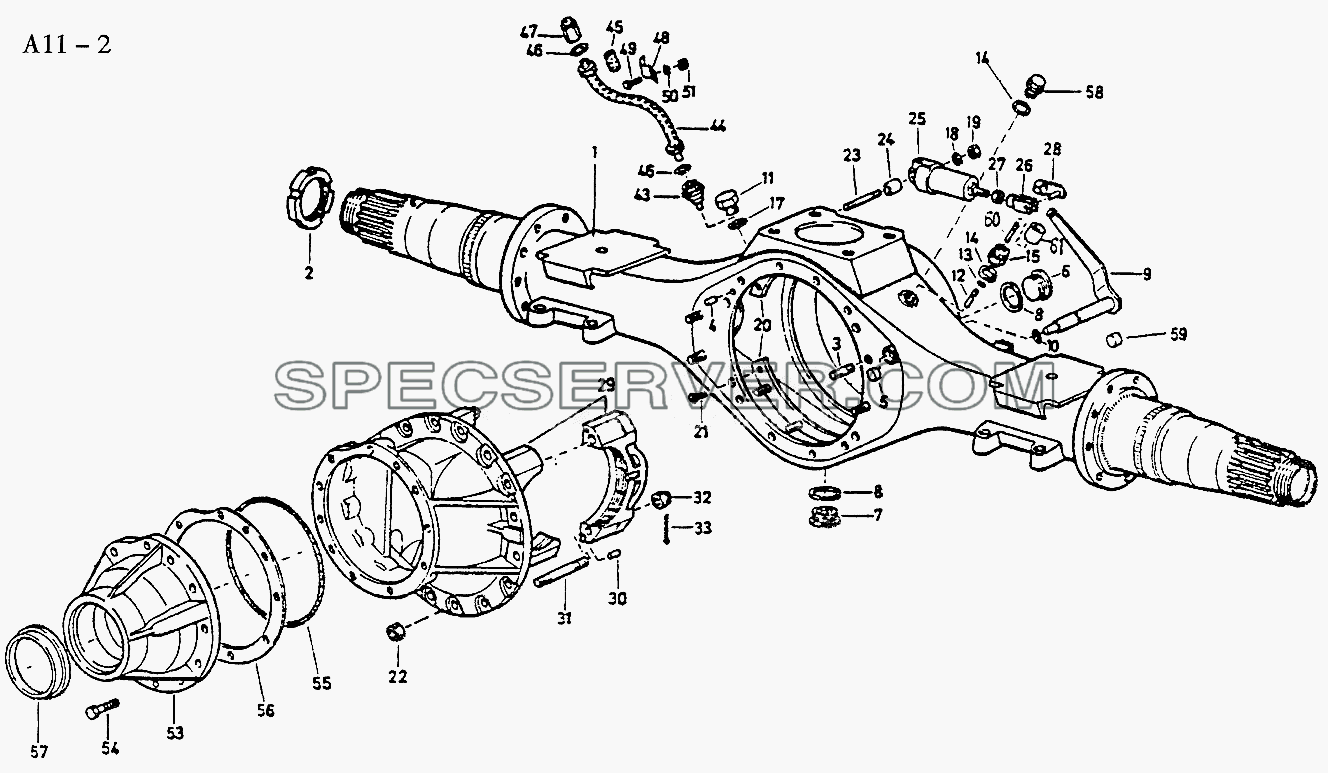STEYR REAR AXLE HOUSING (A11-2) для Sinotruk 8x4 Tipper (371) (список запасных частей)