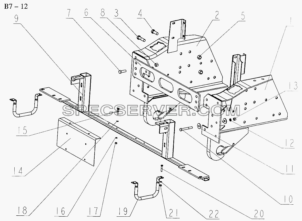 BRACKET OF HIGH BUMPER WITH FIXED TOWING HOOK (B7-12) для Sinotruk 8x4 Tipper (371) (список запасных частей)