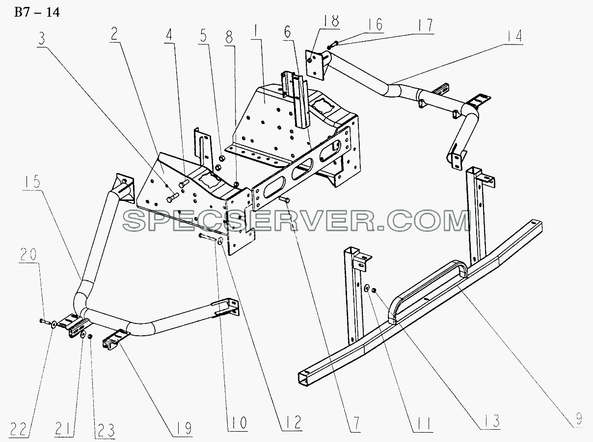 LOW BUMPER WITH REMOVABLE TOWING HOOK (B7-14) для Sinotruk 8x4 Tipper (371) (список запасных частей)