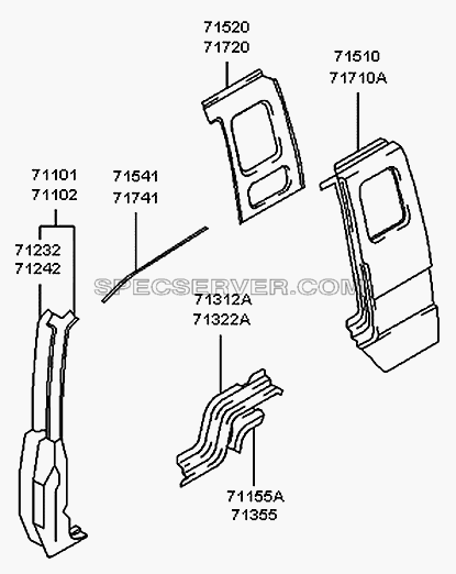 Передняя боковая конструкция для H100 Porter (список запасных частей)