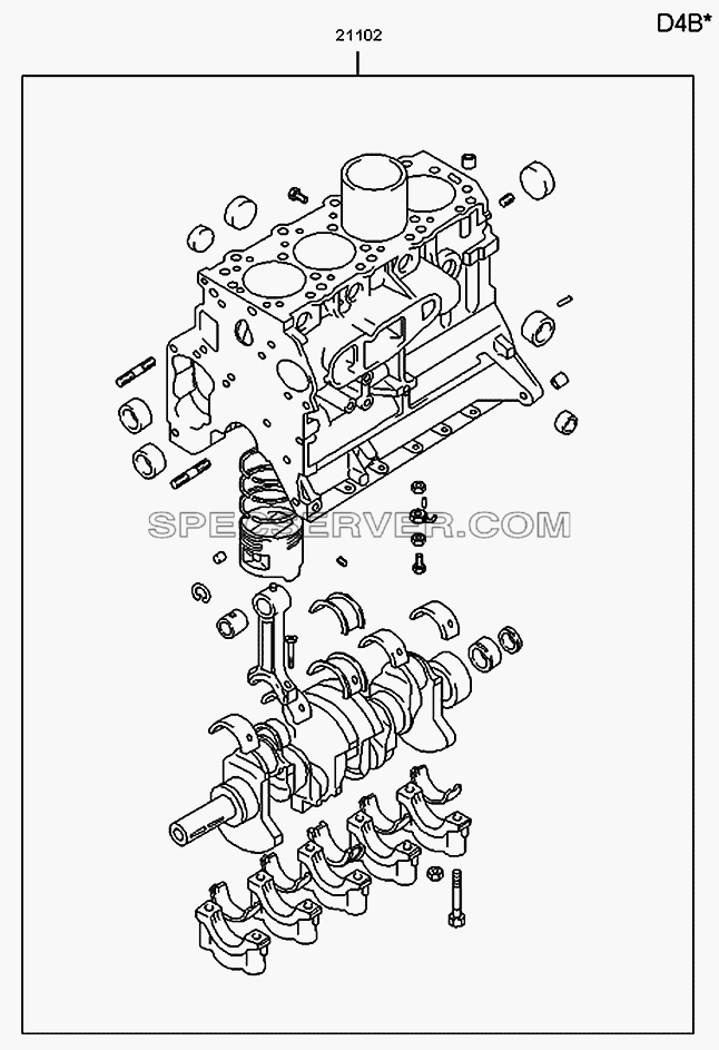 Короткоходный двигатель в сборе для H100 Porter (список запасных частей)