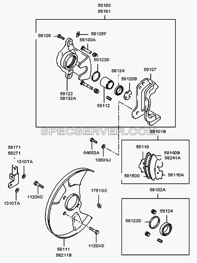 Тормозной механизм переднего колеса для H100 Porter (список запасных частей)